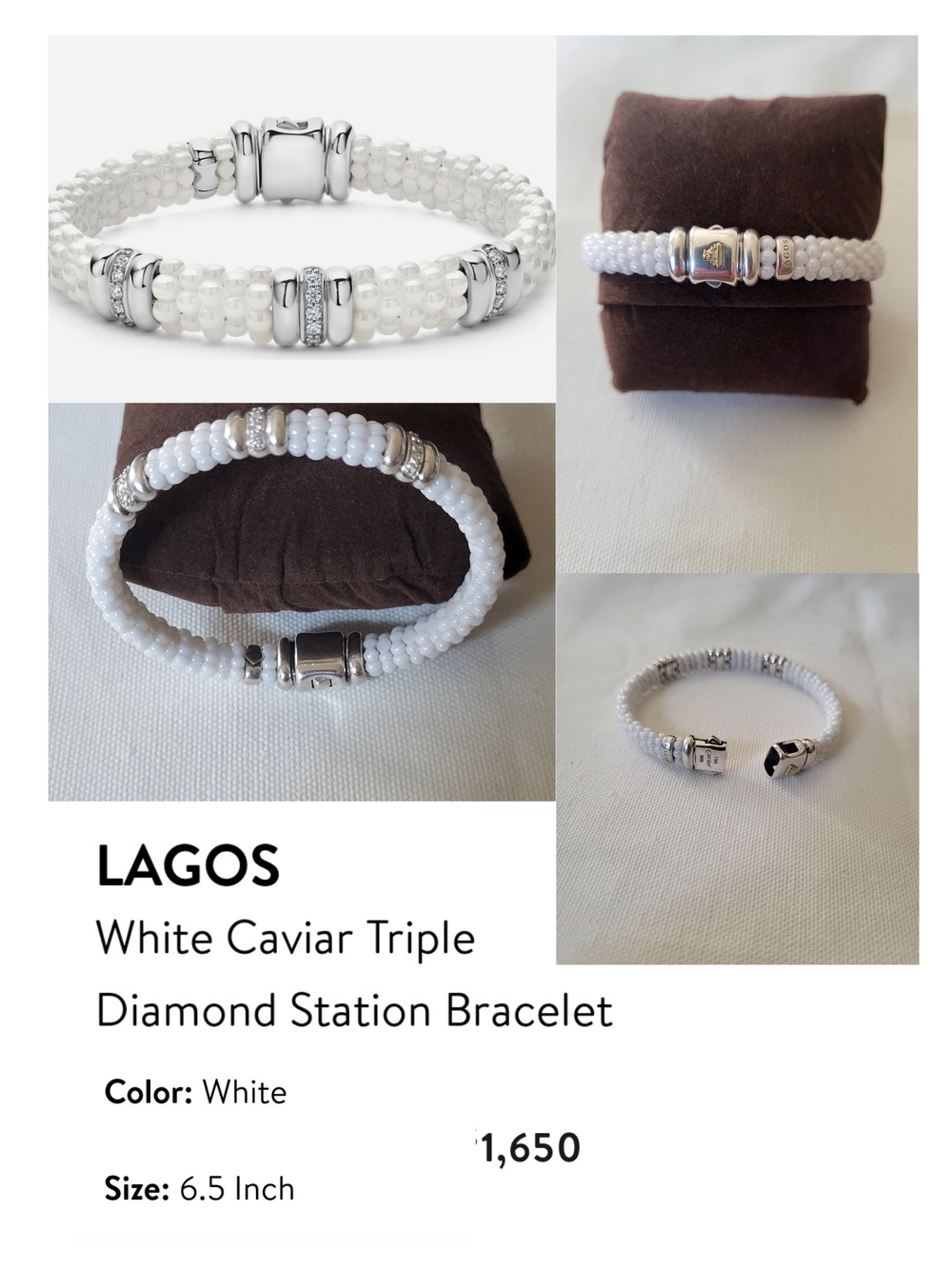 White Three Station Ceramic Diamond Bracelet | 9mm, Not Original Pack.# 225A